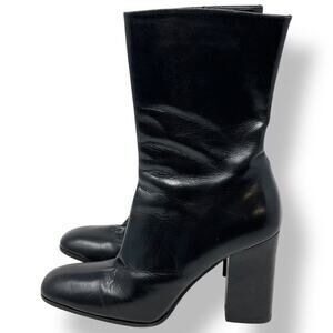 Gucci Black Leather Zip Ankle Boots Size 36.5 C US 6.5 Block Heel 4"